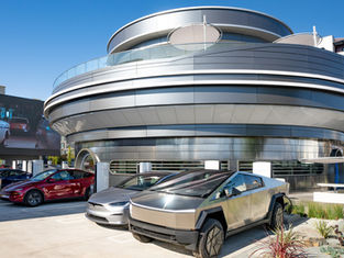 Tesla Diner with Cybertruck in front