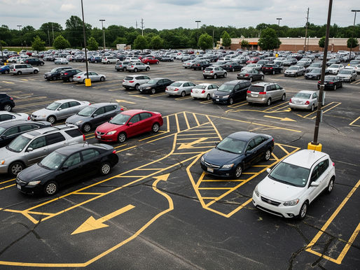 Un stationnement commercial avec une mauvaise signalisation