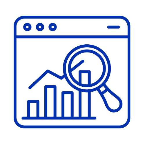 Magnifying glass analyzing graphs for AI/ML solutions.
