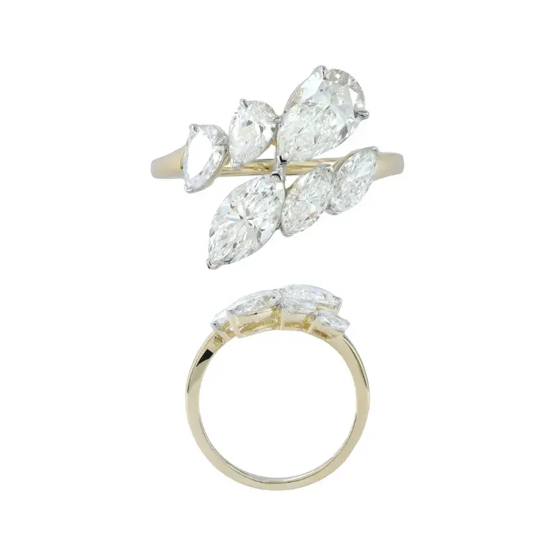 טבעת מעוצבת | בשיבוץ אבן מרקיזה + טיפה | 2.75 CT