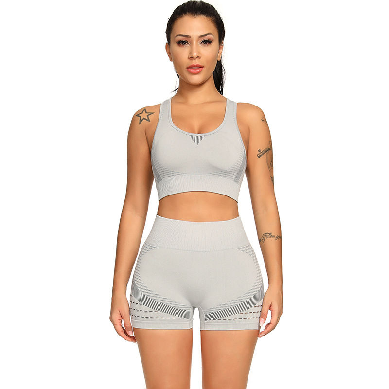 תמונה ממוזערת: PASUXI  Sports Bra High Waist Yoga Shorts  Sport Suit Gym Set