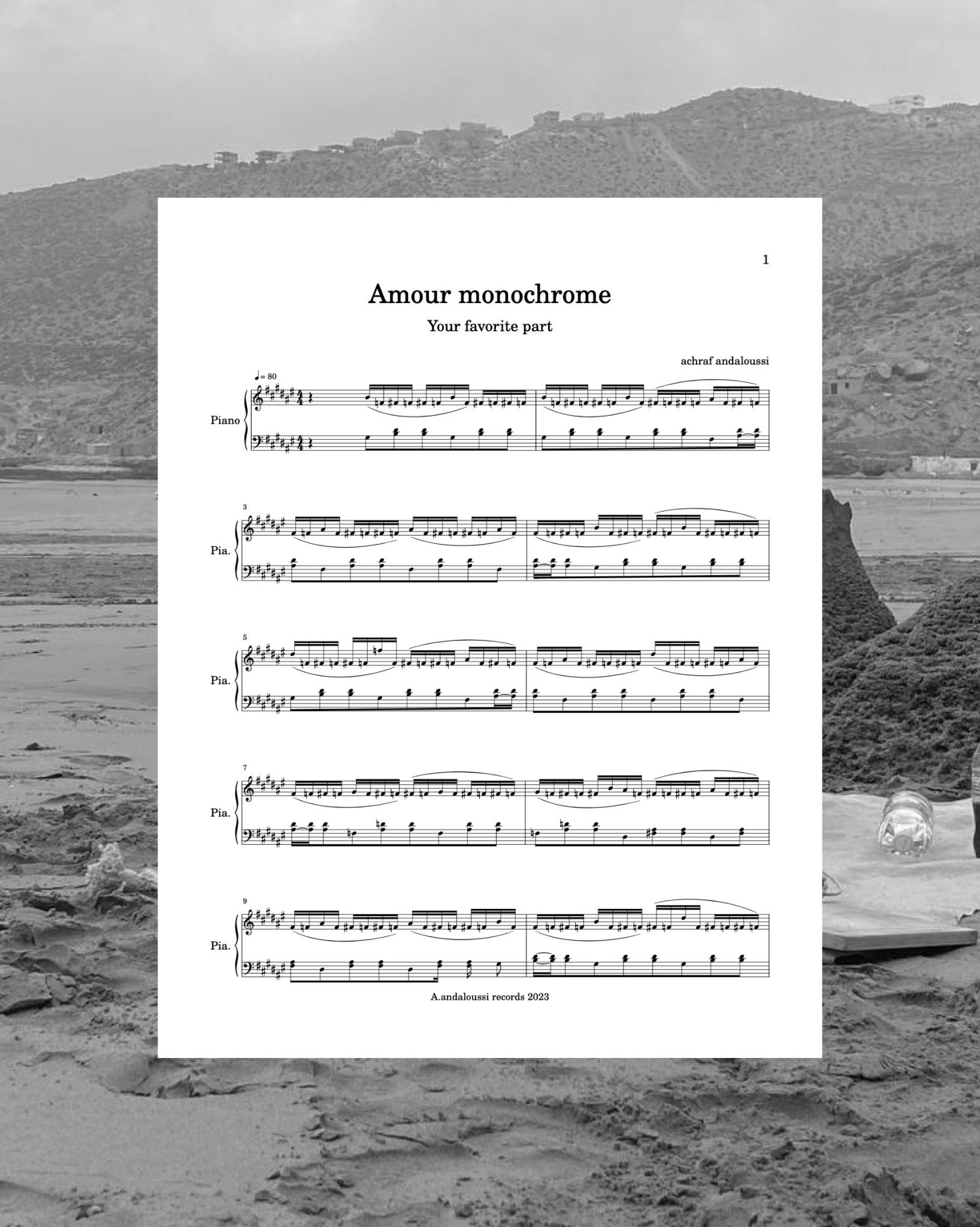 Amour monochrome - Your favorite part ( piano music sheet )