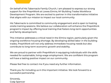 His Tabernacle Support Letter