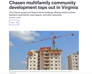 Chasen multifamily community development tops out in Virginia