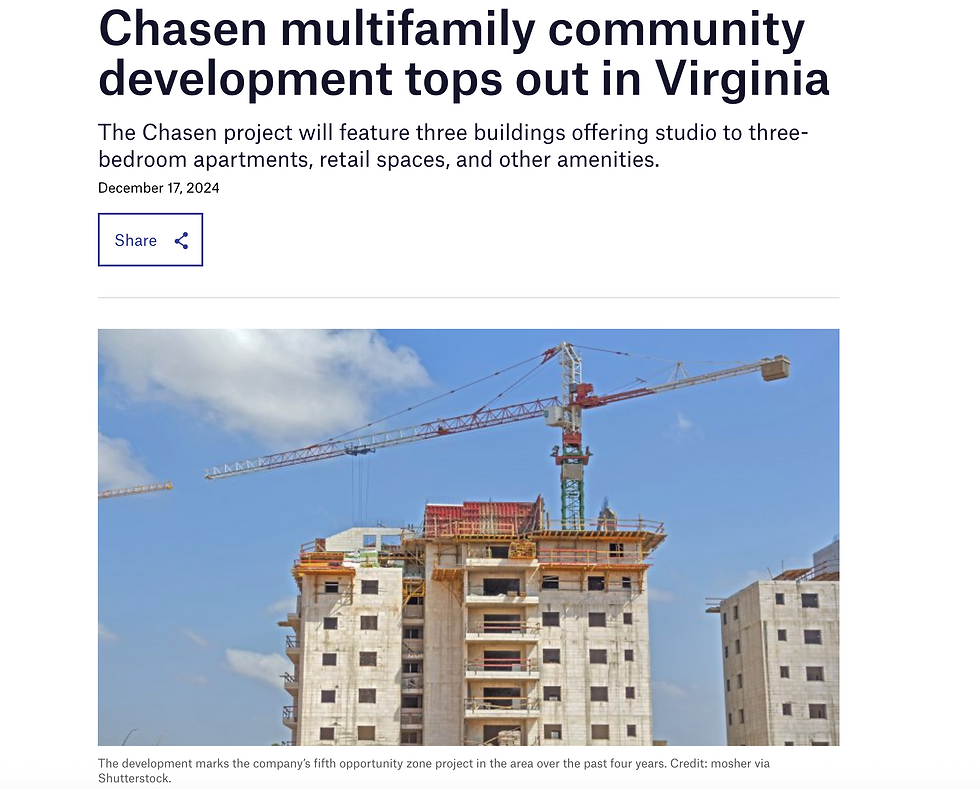 Chasen multifamily community development tops out in Virginia