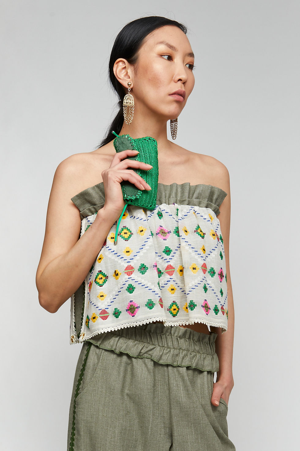 BLOOM LINE- OLIVE ETHNIC TUBE TOP
