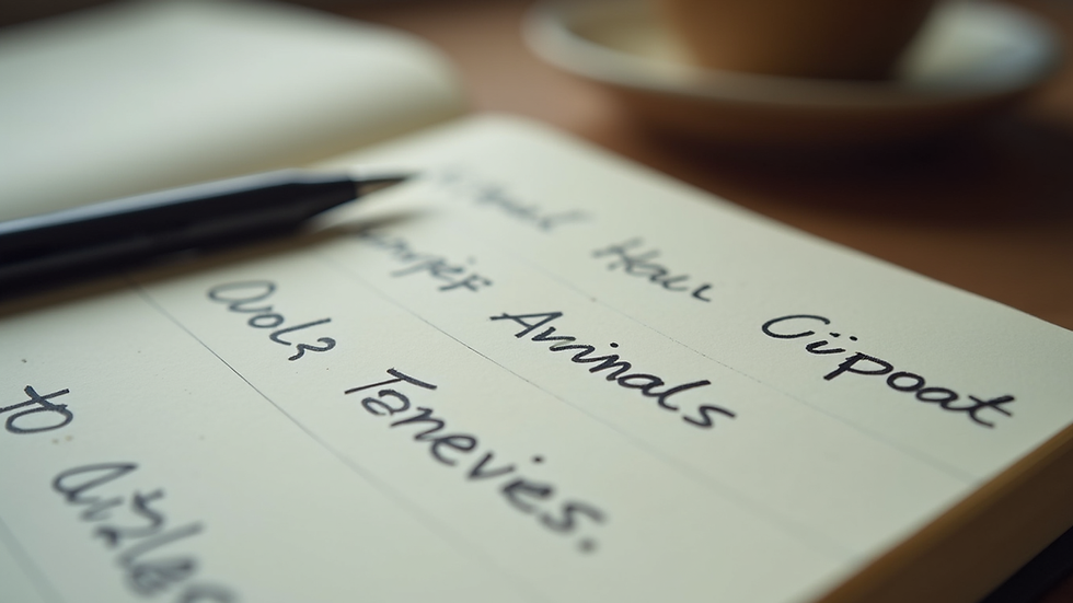 Close-up view of a journal with handwritten notes and a pen
