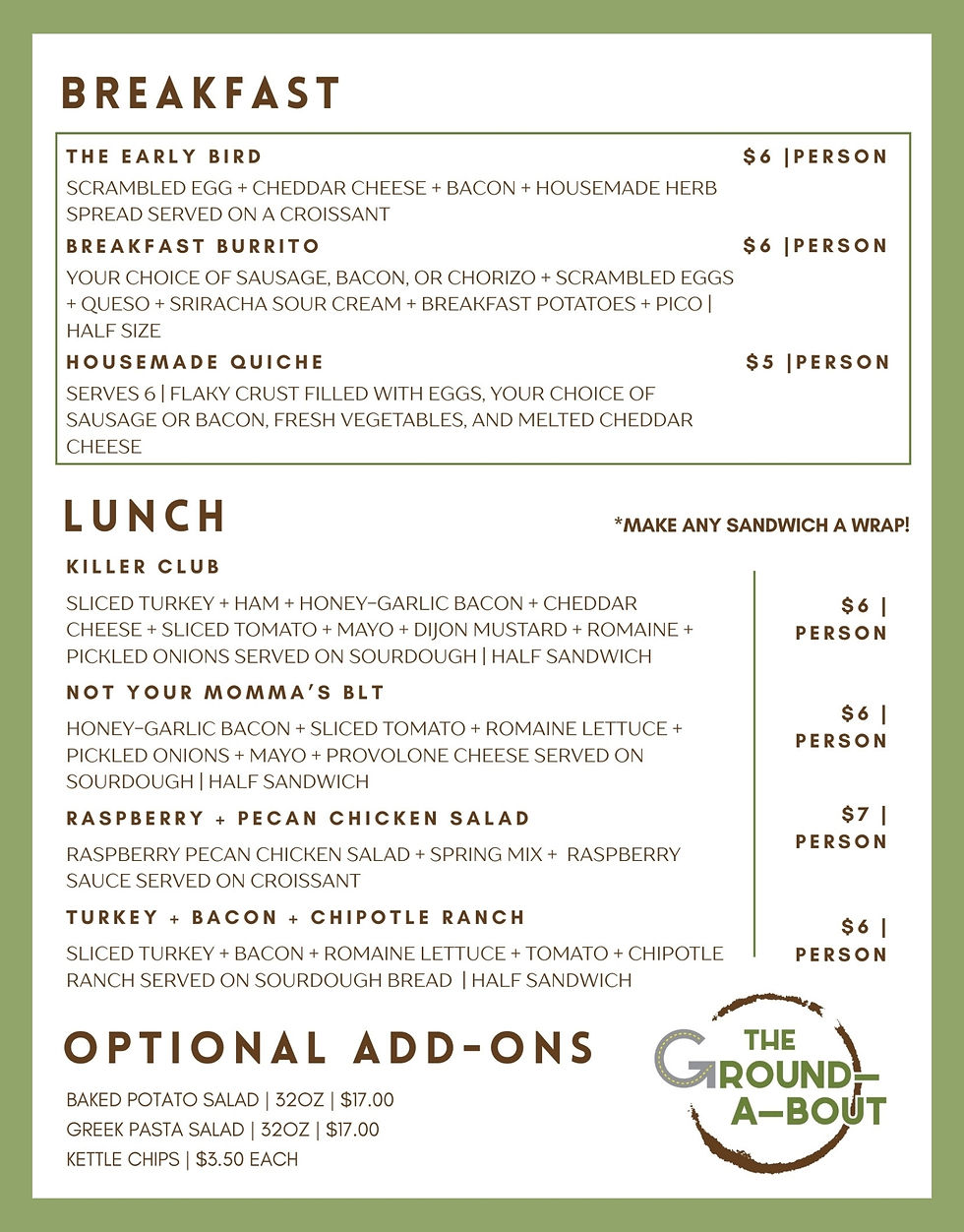 Lunch catering menu items