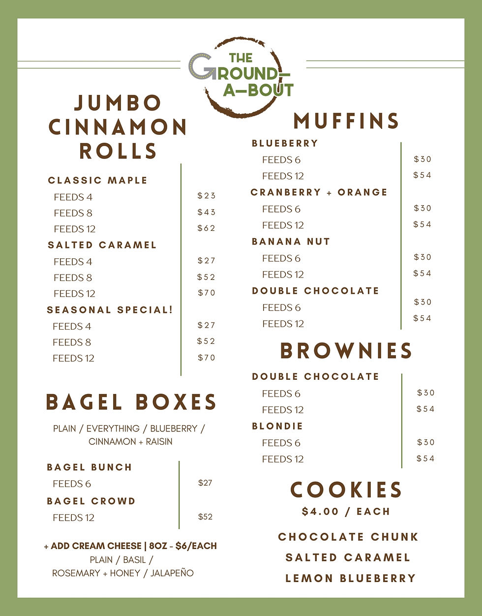 Pastry and Food menu catering options