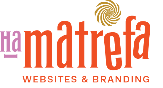 HaMatrefa logo in orange text with a pink block and a gold circle.
