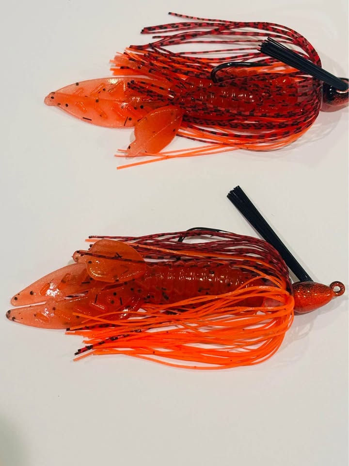 Thumbnail: CUSTOM SWIM JIG SET FIRE CRAW CRAWFISH with custom trailer 2- PACK