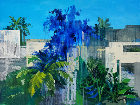 Hurvin Anderson, Hawksbill Bay, 2020, a landscape painting depicting a Caribbean coastal scene, included in the artist’s Tate Britain survey.