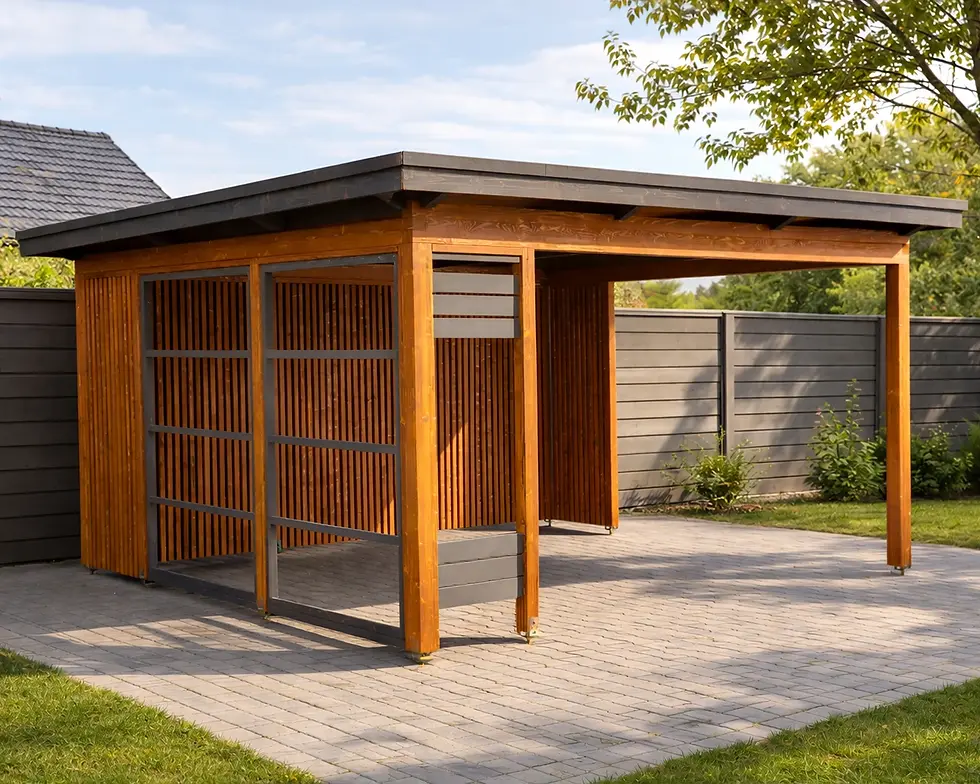 Miniatură: foisor gradina lemn prefabricat, 3,4x4 metri, culoare nuc+antracit