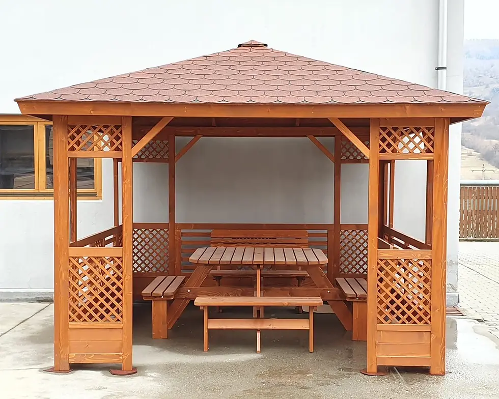 Miniatură: Foisor gradina lemn prefabricat, 3x3 (sau 3x6) metri, culoare cires,model clasic