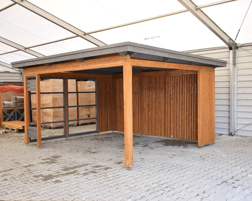 Miniatură: foisor gradina lemn prefabricat, 3,4x4 metri, culoare nuc+antracit