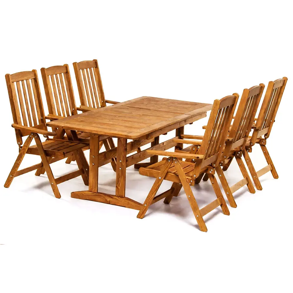 Miniatură: Masa de gradina din lemn extensibil, 210 cm, pentru 6-10 persoane, nuc/cires