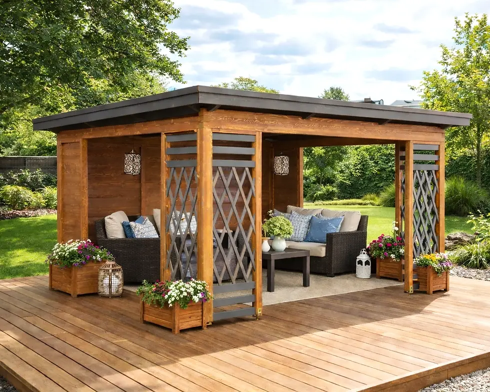 Miniatură: foisor gradina lemn prefabricat, 3,4 x 4 metri, coloare nuc+antracit