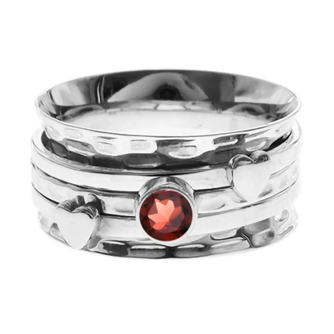 Sterling Silver & Faceted Garnet Spinner Ring
