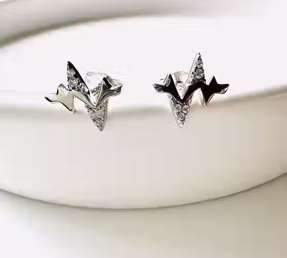 Sterling Silver Heartbeat Studs