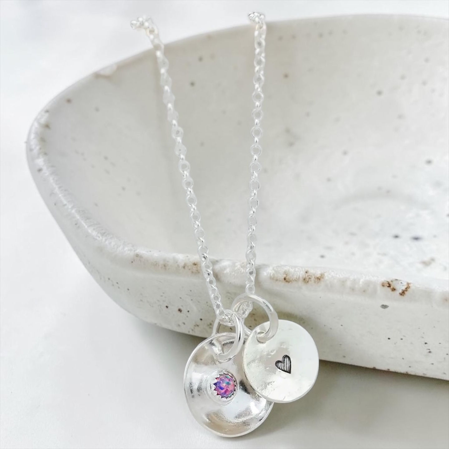 Sterling Silver & Pink Opal Boho Heart Pendant