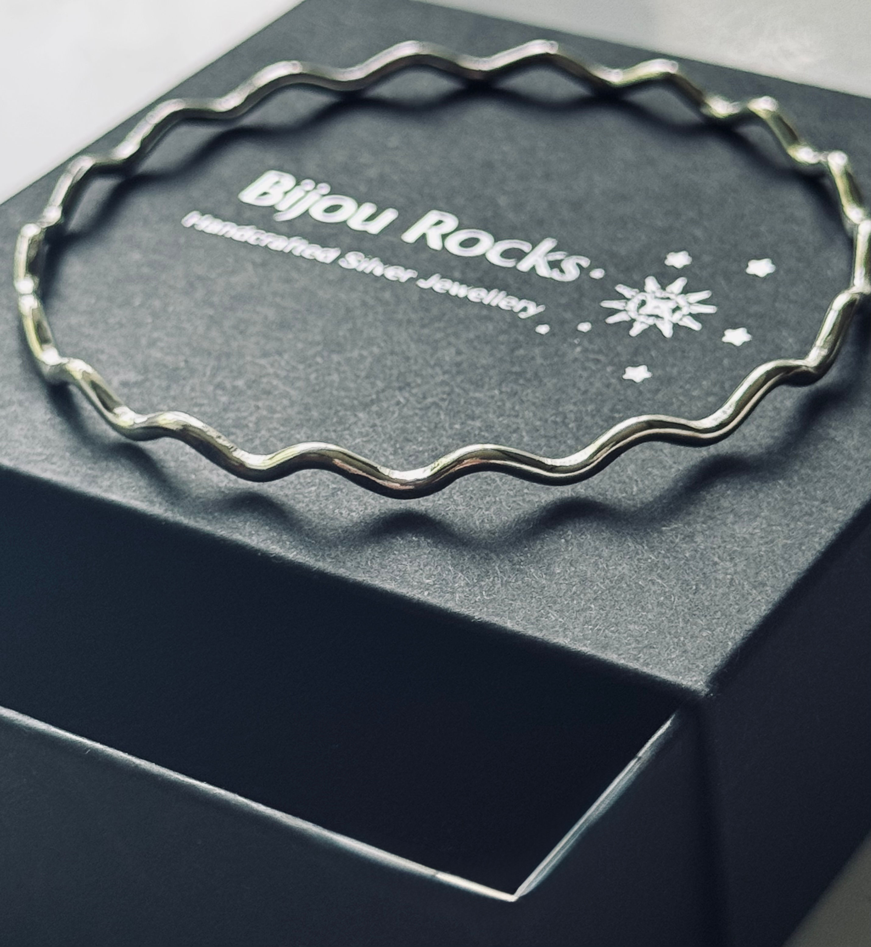 Sterling Silver Sound Wave Design Bangle