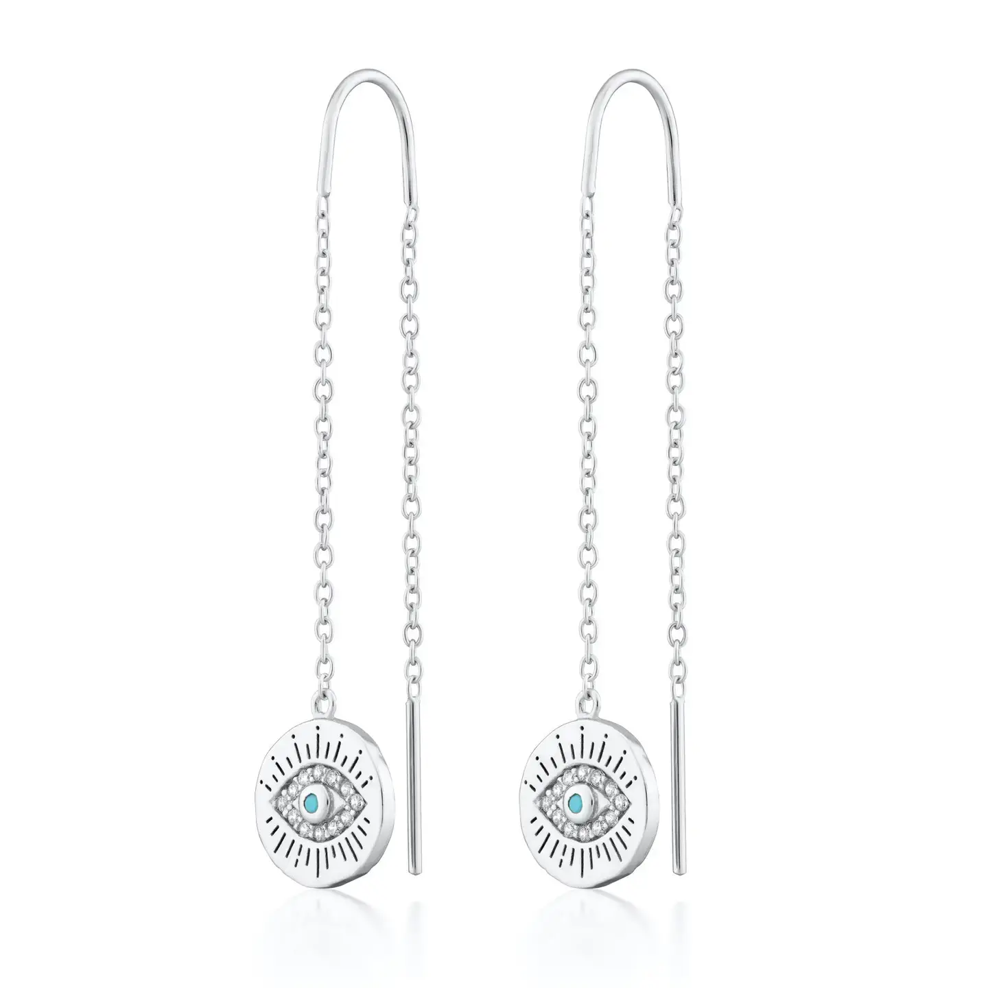Sterling Silver Evil Eye Threader Earrings 