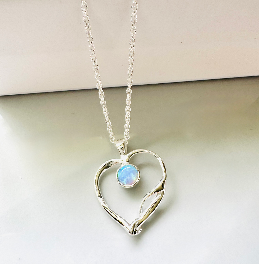 Thumbnail: Handcrafted Sterling Silver Blue Opal Heart Pendant