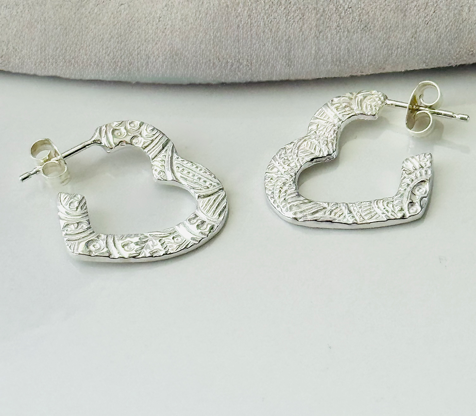 Thumbnail: Sterling Silver Textured Cut Out Heart Hoops 