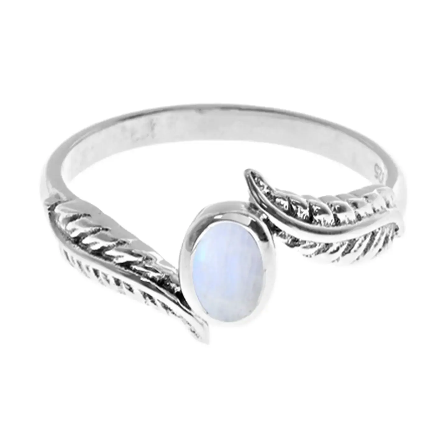 Catalina Rainbow Sterling Silver Moonstone Feather Ring