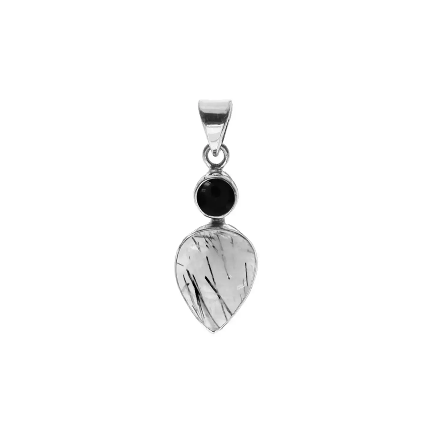 Sterling Silver Samira Two Stone Tourmalated Quartz and Black Onyx Pendant