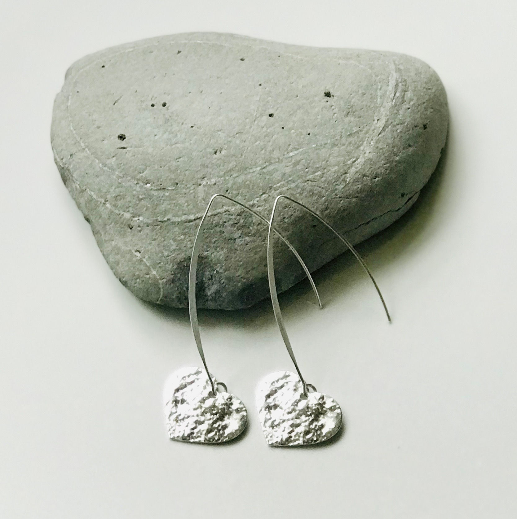 Silver Hammered  Heart Earrings