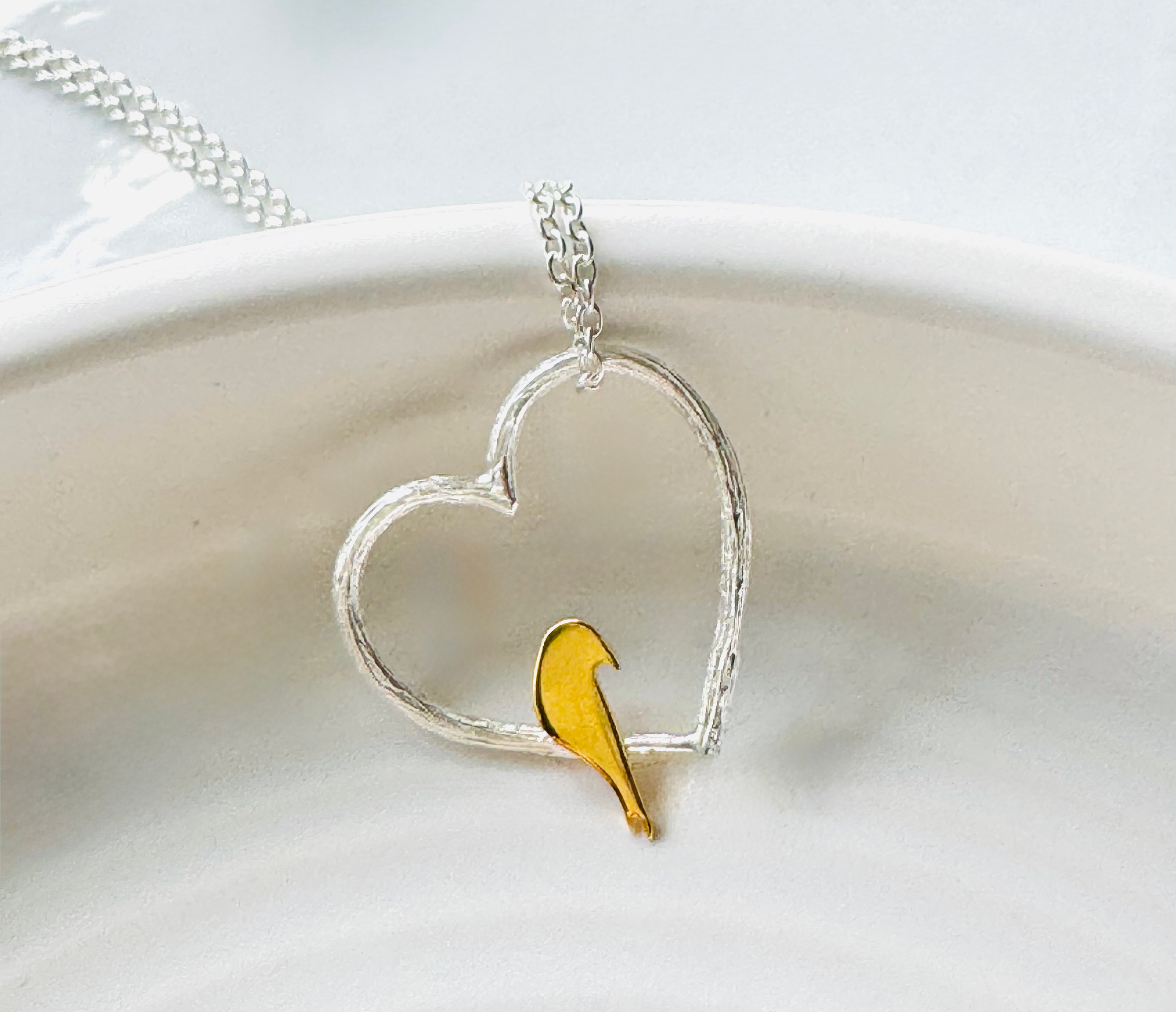 Sterling Silver Bird in Heart Pendant 