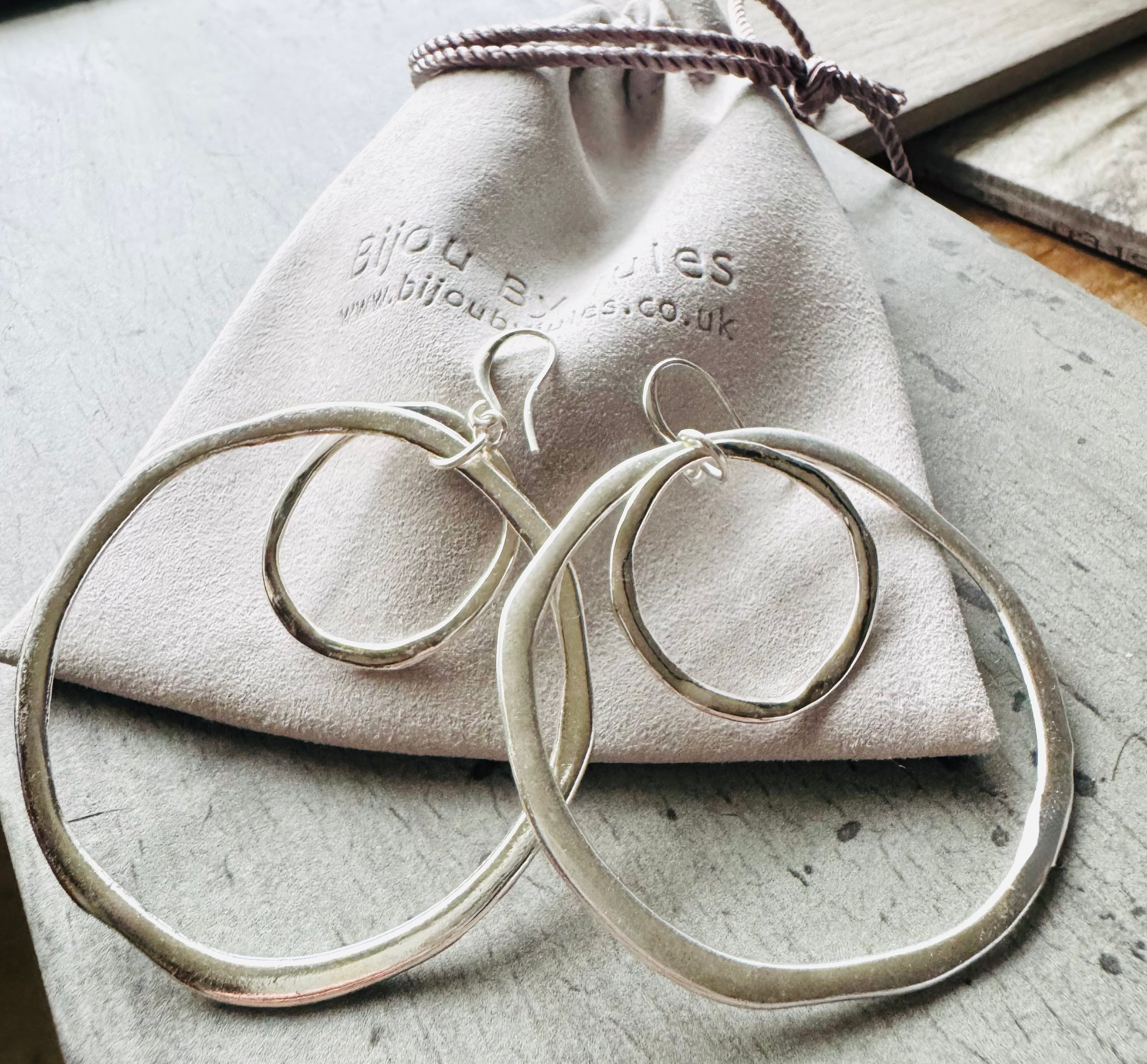 Silver Large Double Hoop Drop Earrings