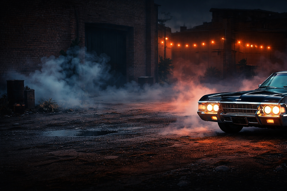 Foggy alley with classic Impala.png