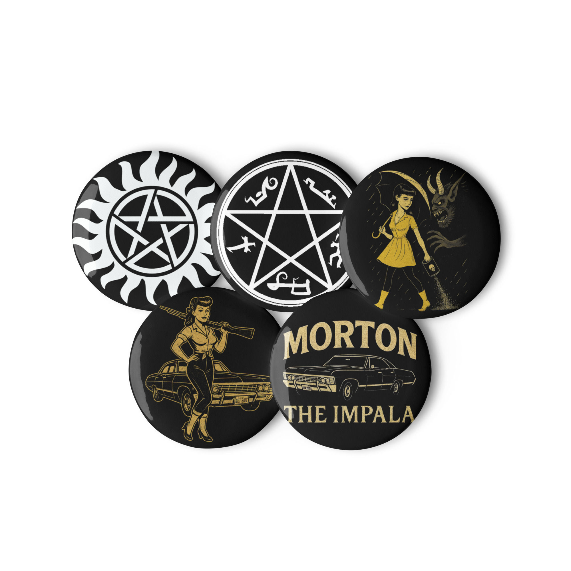 Hunter’s Mark – 5-Piece Supernatural Fandom Pin Set | Morton the Impala Edition