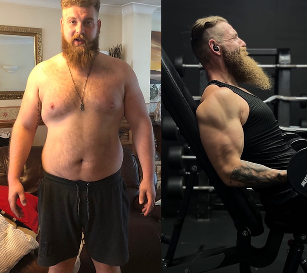 Personal trainer Ashford Kent showing 11 stone weight loss transformation
