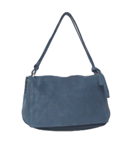 borsa di pelle scamosciata grigio-azzurra