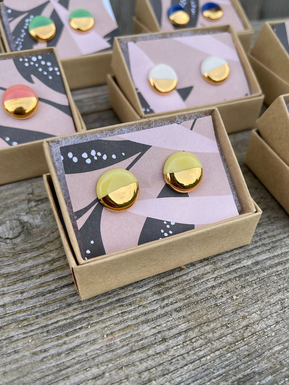 Yellow Circle Stud Earrings with Gold Overglaze