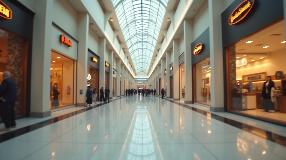 Eye-level view of Dubai shopping mall with various stores