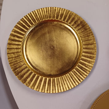 metallic gold ribbed charger plate.