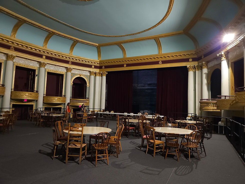 The Auditorium of the Orpheum with ornate gold trim, original stage and box seat balconies