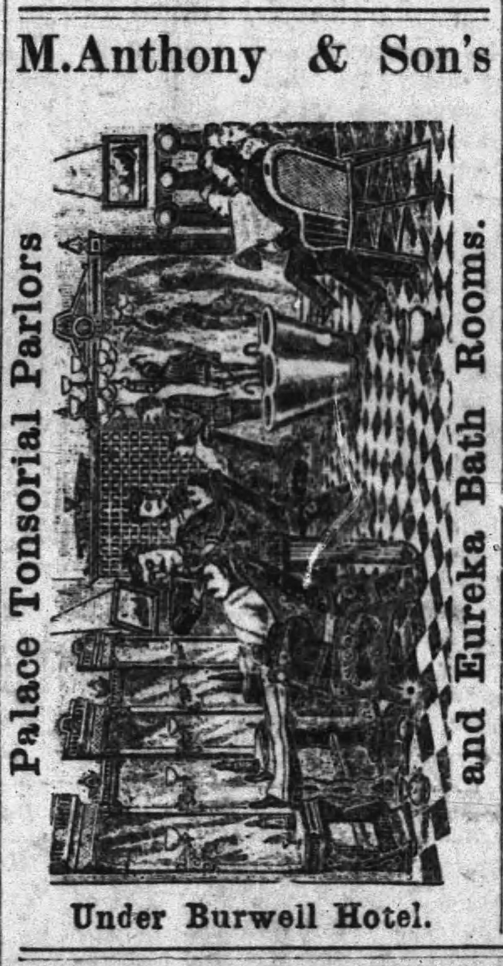 M. Anthony & Sons newspaper advertisement Tonsorial Parlor and Bath House