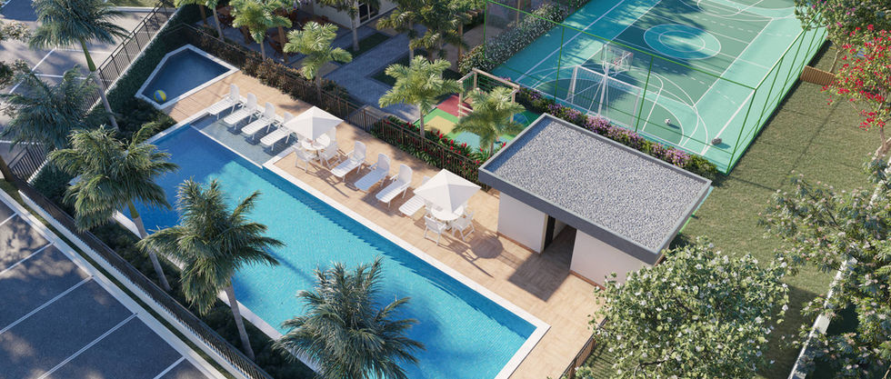 Ilustração Artística da Vista Aérea do Lazer