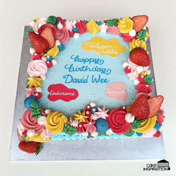 Colourful Rosette with Strawberry Themed Group Cake (C03)