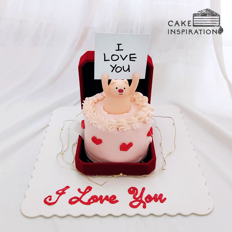 Thumbnail: Pink Wreath Hearts Romantic Jewel Box Bento Cake (JB04)