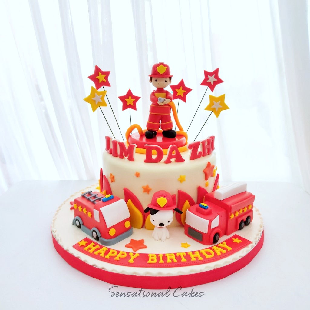 Fire Man Truck Engine Design Children 3D Customized Cake (B010)