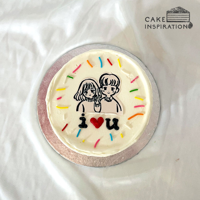 Thumbnail: Simple Sprinkle Theme With Edible Couple / Family Print Bento Cake (E10)