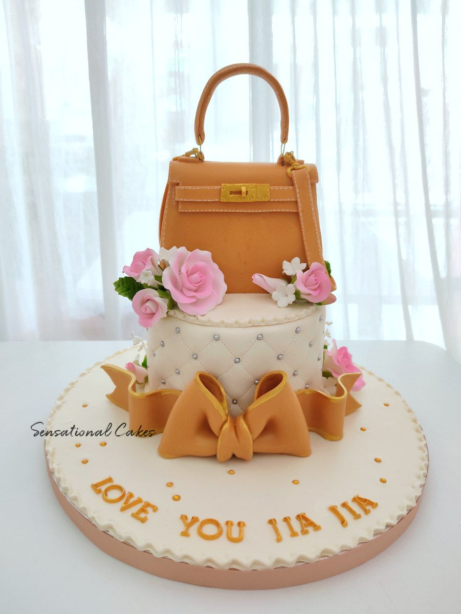 Thumbnail: Luxury Branded Bag with Roses Ribbon Woman 3D Customized Cake (HR002)