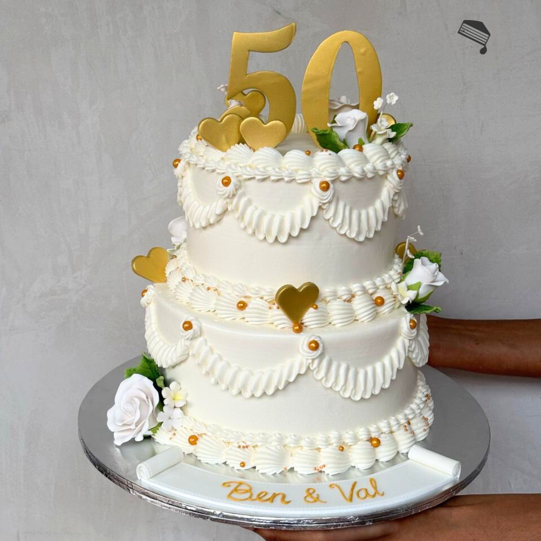 Elegant Hearts and Roses White Cake