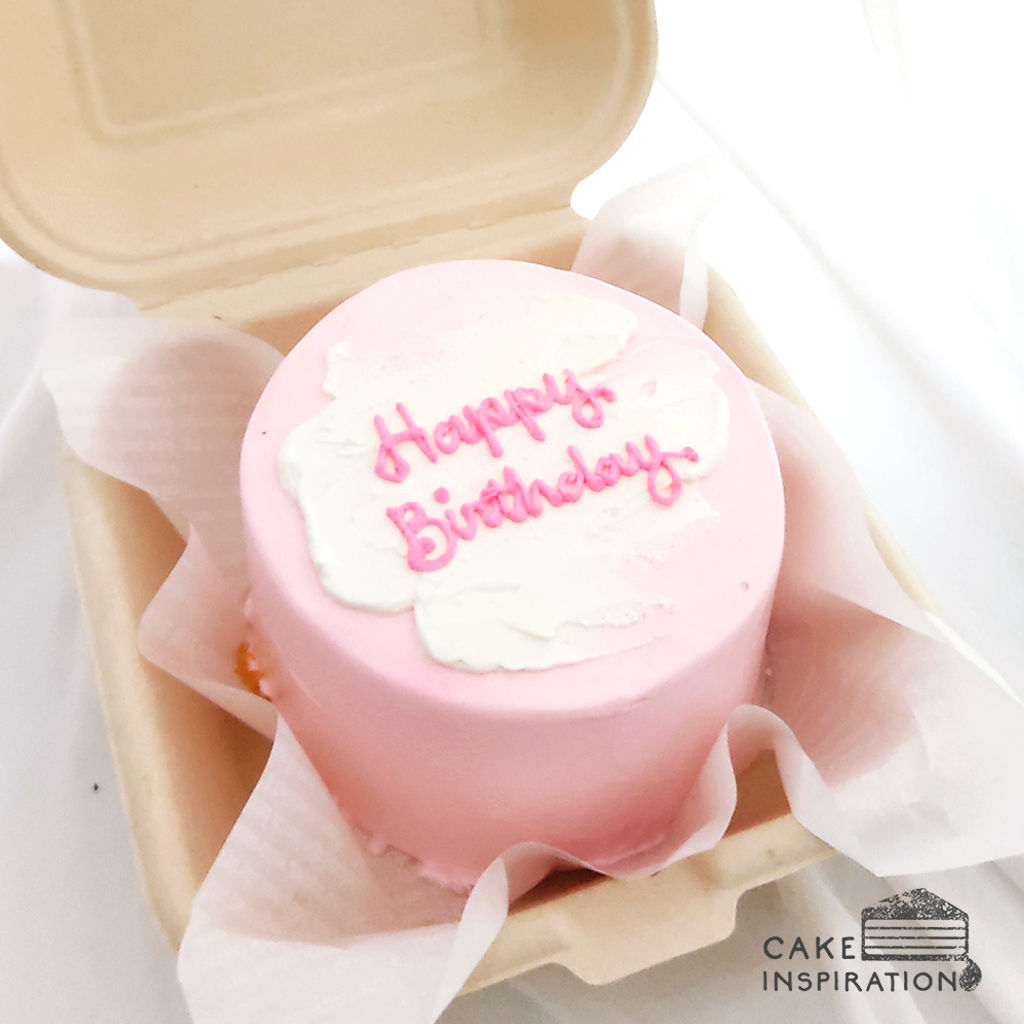 Simple Pink White Stroke Round Bento Cake (R17)